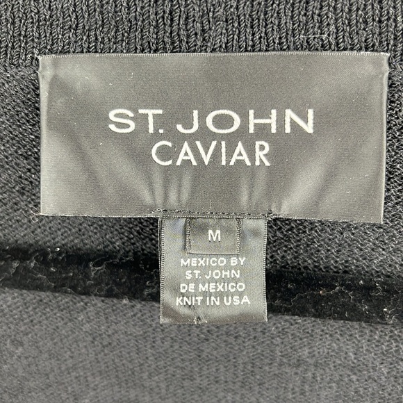ST. JOHN CAVIAR - Like new Black V-neck Sweater Cardigan Santiago Knit: Medium - Picture 9 of 13